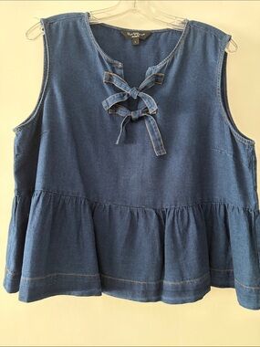 Velvet Heart Indigo Denim Tie-Front Peplum Tank